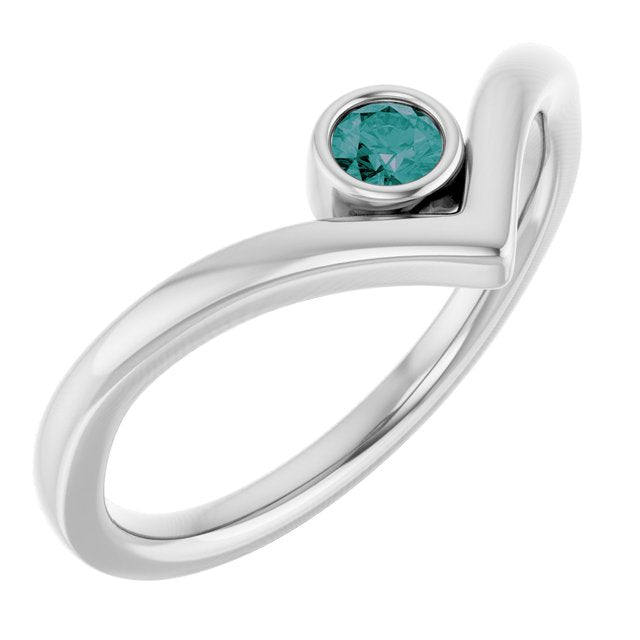 14K White Natural Alexandrite Bezel-Set V Ring