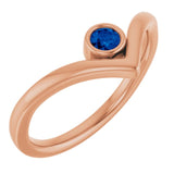 14K Rose Natural Blue Sapphire Bezel-Set V Ring
