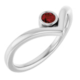Sterling Silver Natural Mozambique Garnet Bezel-Set V Ring