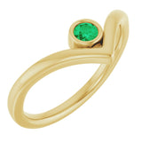 14K Yellow Natural Emerald Bezel-Set V Ring