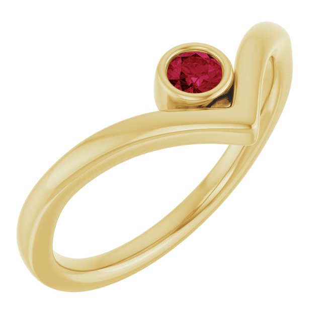 14K Yellow Lab-Grown Ruby Bezel-Set V Ring