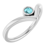14K White Natural Blue Zircon Bezel-Set V Ring