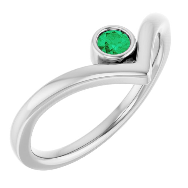 Platinum Lab-Grown Emerald Bezel-Set V Ring