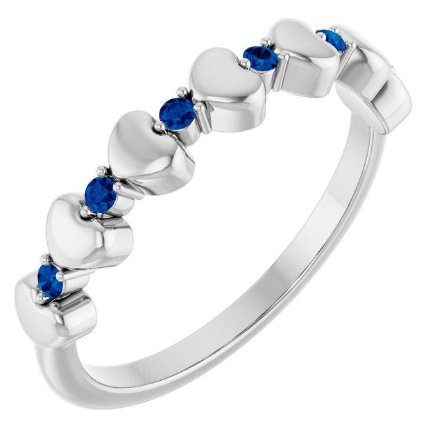 14K White Natural Blue Sapphire Heart Stackable Ring