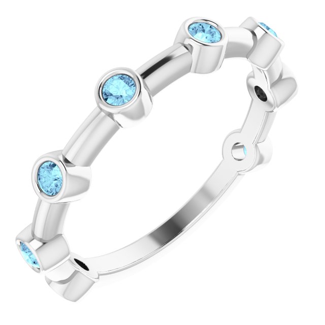 14K White Natural Aquamarine Bezel-Set Bar Ring