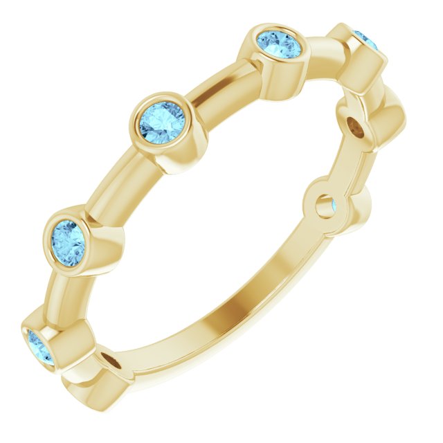 14K Yellow Natural Aquamarine Bezel-Set Bar Ring