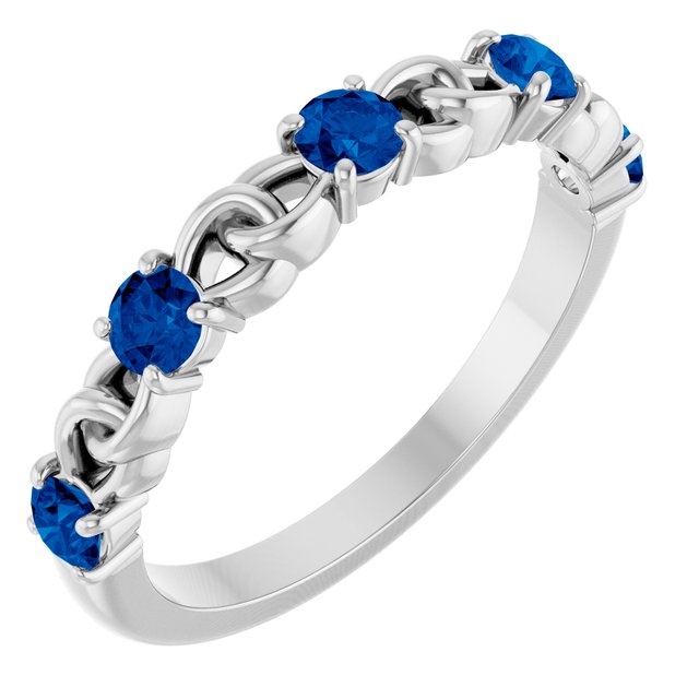 14K White Natural Blue Sapphire Stackable Ring