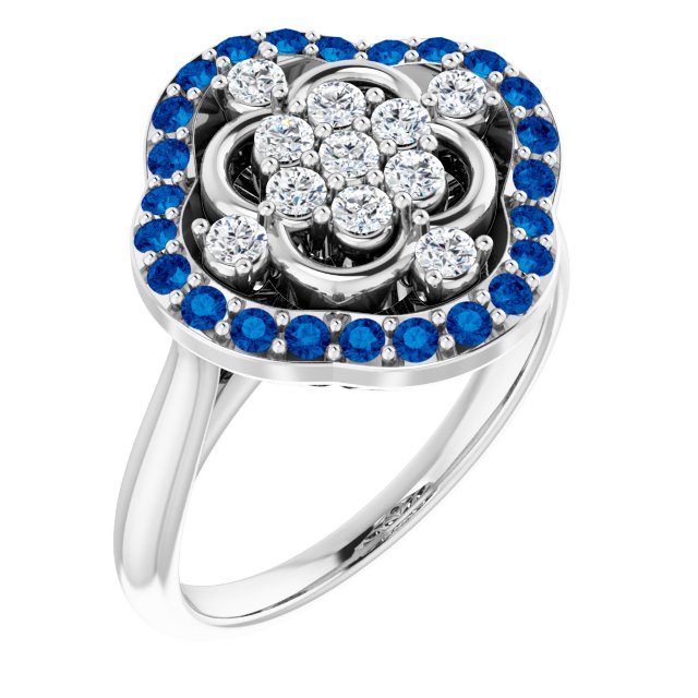 Sterling Silver Natural Blue Sapphire & 1/3 CTW Natural Diamond Ring