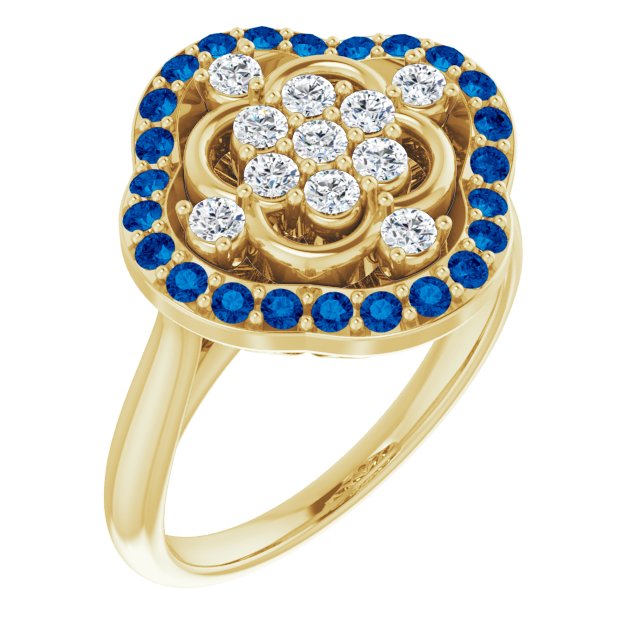 14K Yellow Natural Blue Sapphire & 1/3 CTW Natural Diamond Ring