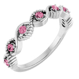 Platinum Natural Pink Tourmaline Stackable Ring