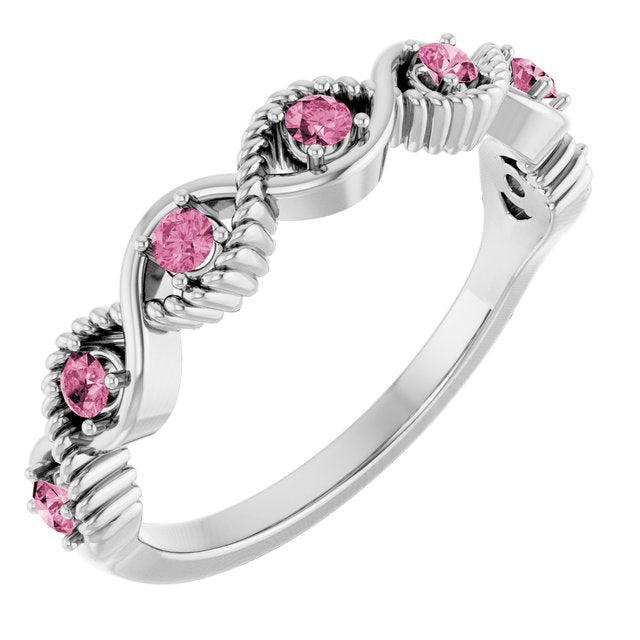 Platinum Natural Pink Tourmaline Stackable Ring