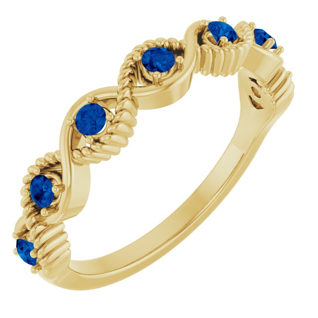14K Yellow Natural Blue Sapphire Stackable Ring