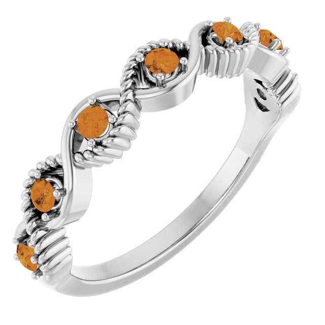 Platinum Natural Citrine Stackable Ring