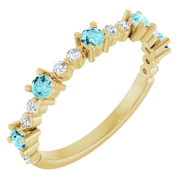 14K Yellow Natural Blue Zircon & 1/6 CTW Natural Diamond Ring