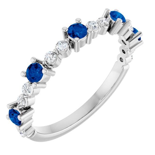 14K White Natural Blue Sapphire & 1/6 CTW Natural Diamond Ring