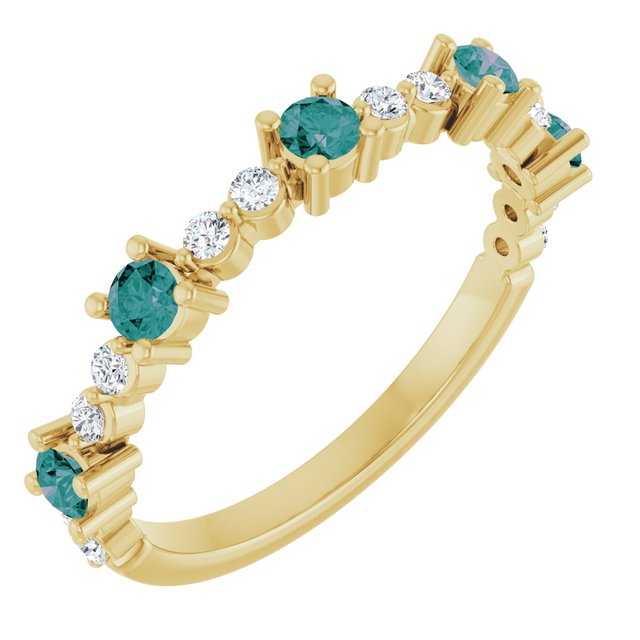 14K Yellow Lab-Grown Alexandrite & 1/6 CTW Natural Diamond Ring