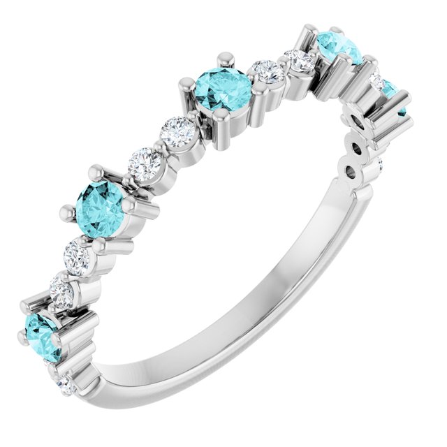 Sterling Silver Natural Blue Zircon & 1/6 CTW Natural Diamond Ring