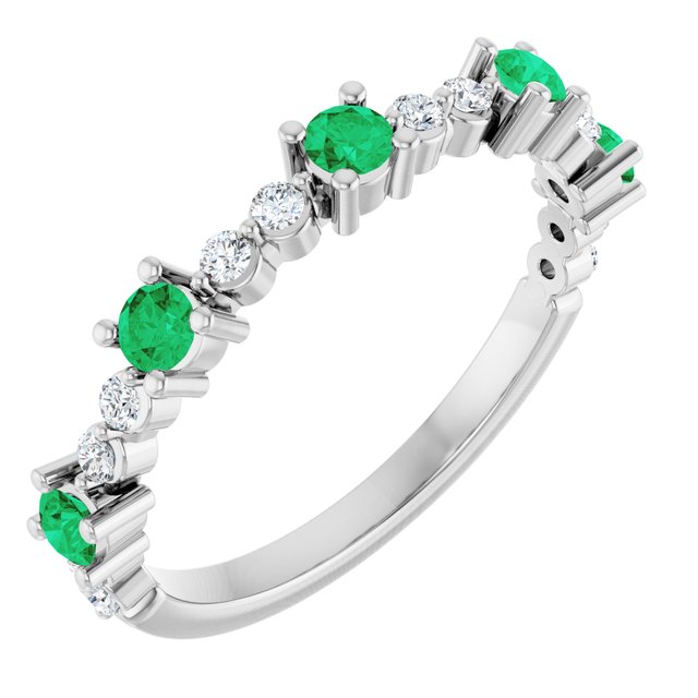 14K White Lab-Grown Emerald & 1/6 CTW Natural Diamond Ring