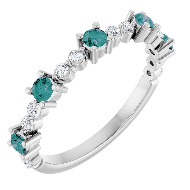 14K White Natural Alexandrite & 1/6 CTW Natural Diamond Ring