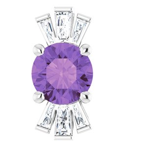 14K White Natural Amethyst & 1/6 CTW Natural Diamond Pendant
