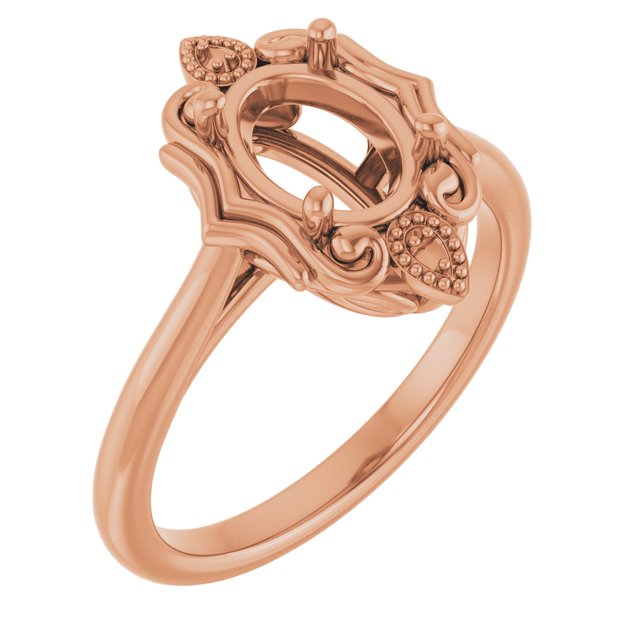 18K Rose8x6 mm Oval Ring Mounting