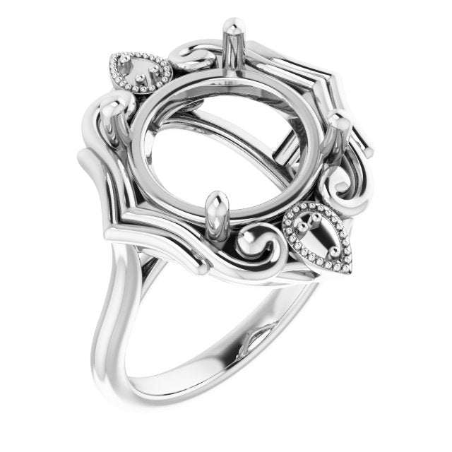 14K White12 mm Round Ring Mounting