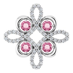 14K White Natural Pink Tourmaline & 1/8 CTW Natural Diamond Clover Pendant
