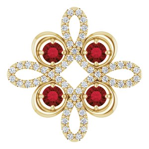 14K Yellow Natural Mozambique Garnet & 1/6 CTW Natural Diamond Clover Pendant