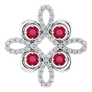14K White Lab-Grown Ruby & 1/6 CTW Diamond Clover Pendant