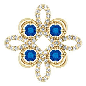 14K Yellow Lab-Grown Blue Sapphire & 1/6 CTW Diamond Clover Pendant