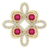 14K Yellow Lab-Grown Ruby & 1/6 CTW Diamond Clover Pendant