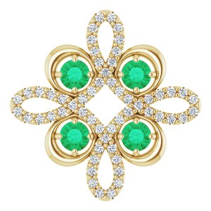 14K Yellow Lab-Grown Emerald & 1/6 CTW Diamond Clover Pendant