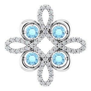 Platinum Natural Aquamarine & 1/6 CTW Natural Diamond Clover Pendant