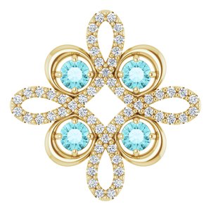 14K Yellow Natural Blue Zircon & 1/6 CTW Natural Diamond Clover Pendant