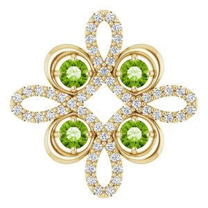 14K Yellow Natural Peridot & 1/8 CTW Natural Diamond Clover Pendant