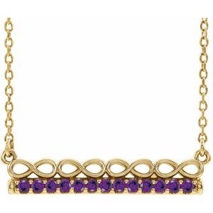 14K Yellow Natural Amethyst Infinity-Inspired Bar 18" Necklace