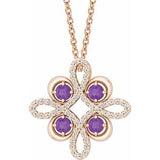 14K Rose Natural Amethyst & 1/6 CTW Natural Diamond Clover 18" Necklace