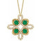 14K Yellow Natural Emerald & 1/6 CTW Natural Diamond Clover 18