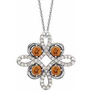 Platinum Natural Citrine & 1/8 CTW Natural Diamond Clover 18" Necklace
