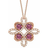 14K Rose Natural Pink Tourmaline & 1/8 CTW Natural Diamond Clover 18" Necklace