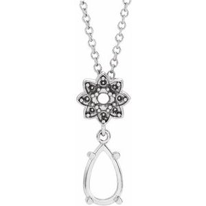 Sterling Silver 8x5 mm Pear Floral-Inspired 16-18" Necklace Mounting