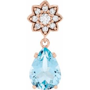 14K Rose Natural Aquamarine & .08 CTW Natural Diamond Floral-Inspired Pendant