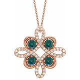 14K Rose Natural Alexandrite & 1/6 CTW Natural Diamond Clover 18" Necklace