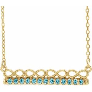 14K Yellow Natural Blue Zircon Infinity-Inspired Bar 18" Necklace