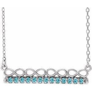 14K White Natural Blue Zircon Infinity-Inspired Bar 16" Necklace