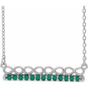 Sterling Silver Natural Emerald Infinity-Inspired Bar 18" Necklace