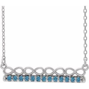 14K White Natural Aquamarine Infinity-Inspired Bar 18" Necklace