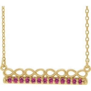 14K Yellow Natural Pink Tourmaline Infinity-Inspired Bar 18" Necklace