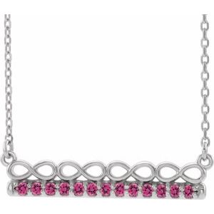 Platinum Natural Pink Tourmaline Infinity-Inspired Bar 16" Necklace