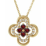 14K Yellow Natural Mozambique Garnet & .08 CTW Natural Diamond Clover 18" Necklace